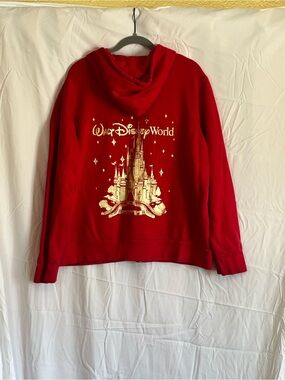 Walt Disney World Red Zip-Up Hoodie women 1x rhinestone and gold design